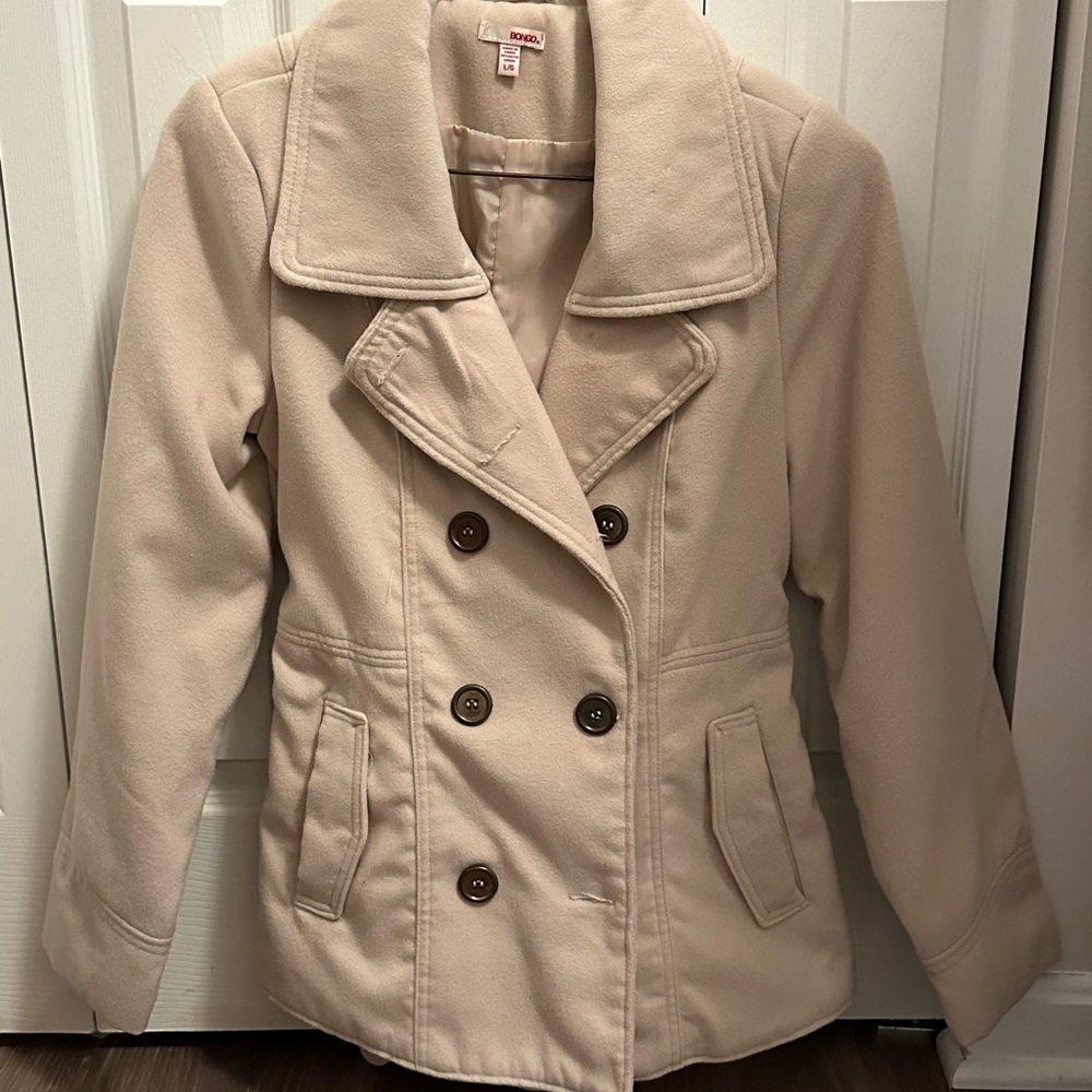 BONGO Women's Cream Double-Breasted Peacoat